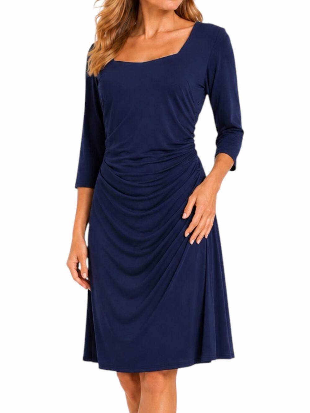 Kiyonna Square Neck Ruched Cocktail Dress Blue Plus Size Size 1/ 1X